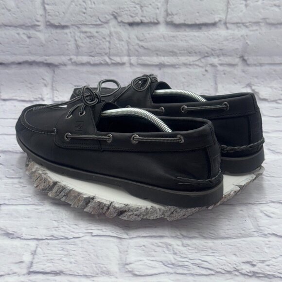 Sperry Top-Sider Men's Leeward 2 Eye Boat Shoe Black Leather Size 13 M - Picture 2 of 9